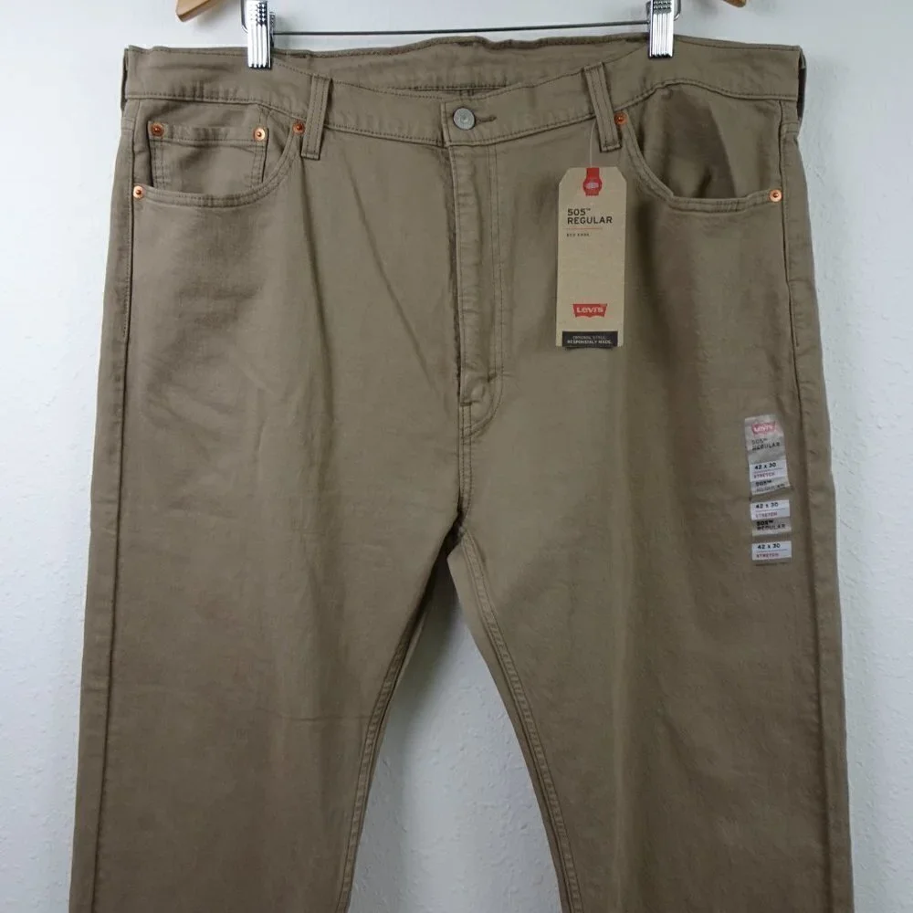 Levi's 505 Straight Leg Jeans Men's 42x30 Brown Denim Stretch